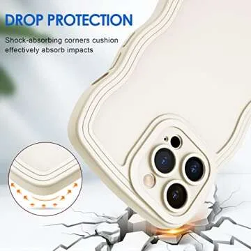 Anuck for iPhone 13 Pro Case Wave, Curly Frame Design for Women Girls, Cute Wavy Solid Color Aesthetic Phone Case Soft Flexible TPU Shockproof Full-Body Protective Cover 6.1 inch - White