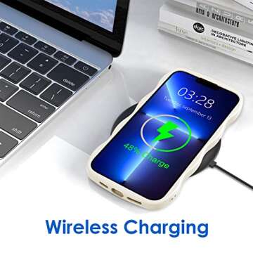 Anuck for iPhone 13 Pro Case Wave, Curly Frame Design for Women Girls, Cute Wavy Solid Color Aesthetic Phone Case Soft Flexible TPU Shockproof Full-Body Protective Cover 6.1 inch - White