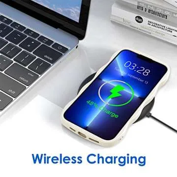 Anuck for iPhone 13 Pro Case Wave, Curly Frame Design for Women Girls, Cute Wavy Solid Color Aesthetic Phone Case Soft Flexible TPU Shockproof Full-Body Protective Cover 6.1 inch - White