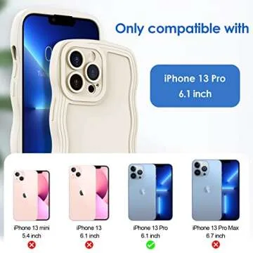 Anuck for iPhone 13 Pro Case Wave, Curly Frame Design for Women Girls, Cute Wavy Solid Color Aesthetic Phone Case Soft Flexible TPU Shockproof Full-Body Protective Cover 6.1 inch - White