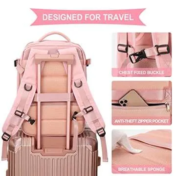 Large Travel Backpack Women, Carry On Backpack,Hiking Backpack Waterproof Outdoor Sports Rucksack Casual Daypack with Shoes Compartment, Pink