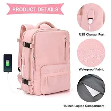 Large Travel Backpack Women, Carry On Backpack,Hiking Backpack Waterproof Outdoor Sports Rucksack Casual Daypack with Shoes Compartment, Pink
