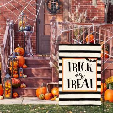 AVOIN colorlife Trick or Treat Garden Flag 12 x 18 Inch Double Sided Outside, Halloween Holiday Yard Outdoor Flag
