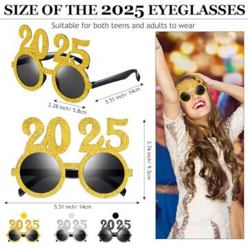 Kanayu 6 Pcs 2025 Glitter New Year Sunglasses for Festive Celebrations