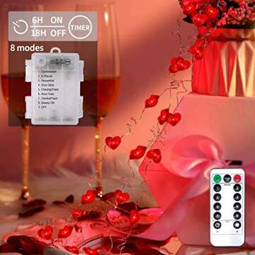 LOGUIDE Valentines Day Decorative Lights 14.8ft 40 LEDs Red Heart Twinkle Fairy String Lights with R...