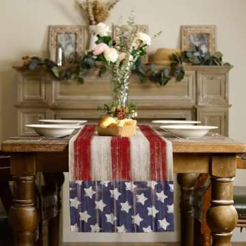 ARKENY 4th of July Memorial Day Table Runner 13x72 Inches, Star American Flag Holiday Farmhouse Stri...