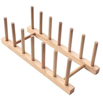 Z ZICOME Set of 2 Bamboo Wooden Dish Rack Plate Rack Stand Pot Lid Holder Kitchen Cabinet Organizer