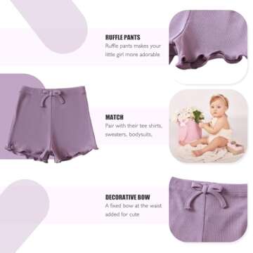 SOBOWO Baby Girl Shorts 18-24 Months Toddler Girls Shorts Ribbed 3 Pack Baby Girls Solid Soft Elastic Waist Casual Playing Shorts Summer Short Pants(Rose/Purple/White, 18-24 Months)