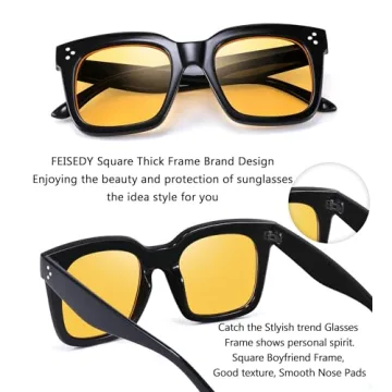 FEISEDY Vintage Oversized Square Sunglasses with UV400 Protection