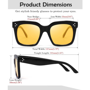 FEISEDY Vintage Oversized Square Sunglasses with UV400 Protection