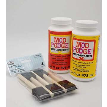 Mod Podge Complete Decoupage Kit-Two 16oz Bottles Waterbase Sealer/Glue (Matte Gloss Finish) with 4-pk Foam Brush Set, Clear