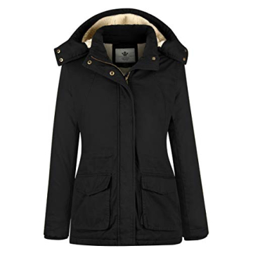 WenVen Women's Slim Fit Sherpa Lined Winter Coat - Stylish and Warm Casual Jacket in Black, Size M