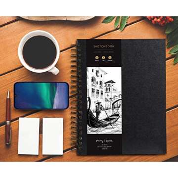 Artist’s Sketchbook Hardcover – 200GSM Very Thick Paper – Large, Spiral Sketch Book for Drawing and Mixed Media – Sketch Pad, Art Book - 8.25 x 11.4, 40 Sheets / 80 Pages