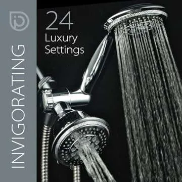 Hydroluxe 1433 Handheld Showerhead & Rain Shower Combo. High Pressure 24 Function 4" Face Dual 2 in 1 Shower Head System with Stainless Steel Hose, Patented 3-way Water Diverter in All-Chrome Finish