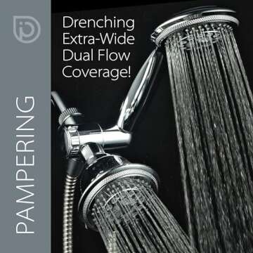 Hydroluxe 1433 Handheld Showerhead & Rain Shower Combo. High Pressure 24 Function 4" Face Dual 2 in 1 Shower Head System with Stainless Steel Hose, Patented 3-way Water Diverter in All-Chrome Finish
