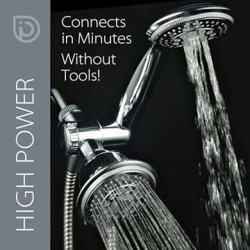 Hydroluxe 1433 Handheld Showerhead & Rain Shower Combo. High Pressure 24 Function 4" Face Dual 2 in 1 Shower Head System with Stainless Steel Hose, Patented 3-way Water Diverter in All-Chrome Finish