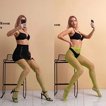 VEBZIN Fishnet Stockings in Green for Women