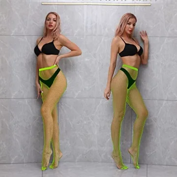 VEBZIN Fishnet Stockings in Green for Women