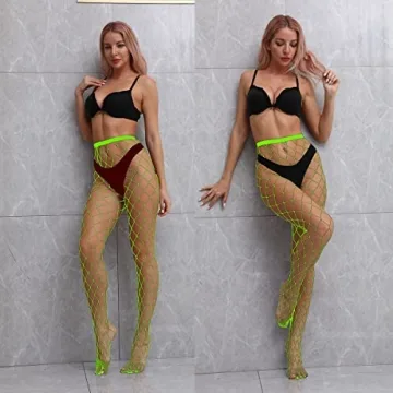 VEBZIN Fishnet Stockings in Green for Women