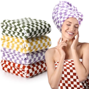 Soft 4 Pcs Checkered Bath Towels Set for Beach and Bath