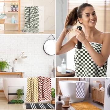 Soft 4 Pcs Checkered Bath Towels Set for Beach and Bath