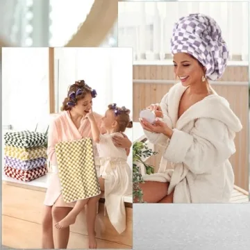 Soft 4 Pcs Checkered Bath Towels Set for Beach and Bath