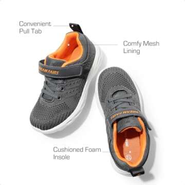 DREAM PAIRS Boys Girls Shoes Kids Tennis EZ-Ons GoGetters Running Athletic School Sneakers for Little/Big Kid,Size 2 Little Kid,Grey/Orange,KD18001K