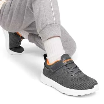 DREAM PAIRS Boys Girls Shoes Kids Tennis EZ-Ons GoGetters Running Athletic School Sneakers for Little/Big Kid,Size 2 Little Kid,Grey/Orange,KD18001K