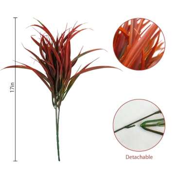 Uieke 28 Bundles Artificial Outdoor Plants UV Resistant Fake Grass Plants Faux Plastic Plants Greenery Shrubs for Home Garden Pathway Window Box Front Porch Cemetery Fall Decor, Autumn Red