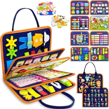 Exorany Busy Board Montessori Toys for 1 2 3 4 Year Old Boy & Girl Birthday Gifts, Busy Book for Tod...