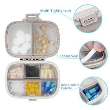 Kcmwsy Travel Pill Organizer Small Pill Box Portable Daily 8 Compartment Pill Case for Purse Pocket ...