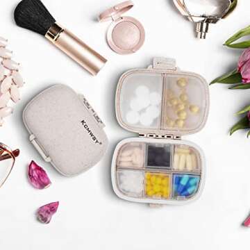 Kcmwsy Travel Pill Organizer - 8 Compartment Case