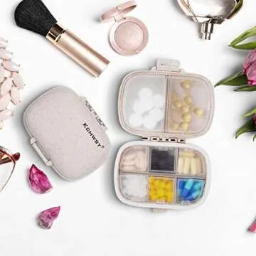 Kcmwsy Travel Pill Organizer - 8 Compartment Case