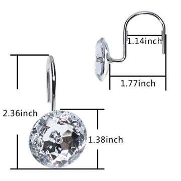 TOAOB Shower Curtain Hooks Rings Clear Diamond Crystal Decorative Shower Curtain Hooks for Bathroom Rust Resistant Stainless Steel Shower Rings Set of 12 Hooks Decorative Curtains Rods and Liners