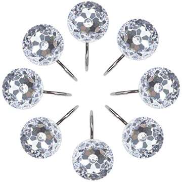TOAOB Shower Curtain Hooks Rings Clear Diamond Crystal Decorative Shower Curtain Hooks for Bathroom Rust Resistant Stainless Steel Shower Rings Set of 12 Hooks Decorative Curtains Rods and Liners