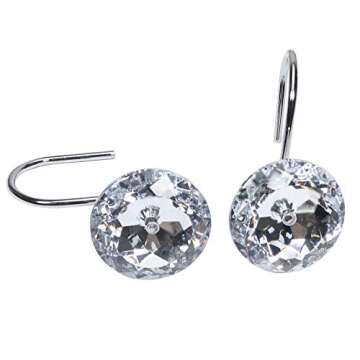 TOAOB Shower Curtain Hooks Rings Clear Diamond Crystal Decorative Shower Curtain Hooks for Bathroom Rust Resistant Stainless Steel Shower Rings Set of 12 Hooks Decorative Curtains Rods and Liners