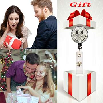 bestchoice000 Smiley Retractable Badge Holders, Bling Smiley Badge Reels With Alligator Clip Cute Na...