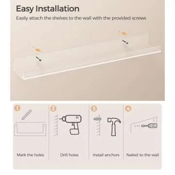 Famyards 24 inch Clear Acrylic Floating Shelves Wall, Bookshelf for Kids, Magazine Rack, Picture Ledge Shelf Storage of Books,Picture, Vinyl Records and Small Ornaments on Wall, Pack of 2