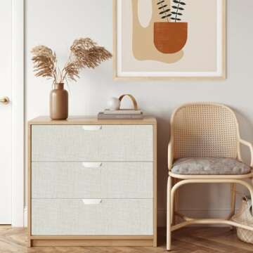 Yancorp 24"x120" Textured Fabric Cream Wallpaper Faux Grasscloth Peel and Stick Wallpaper Self-Adhes...