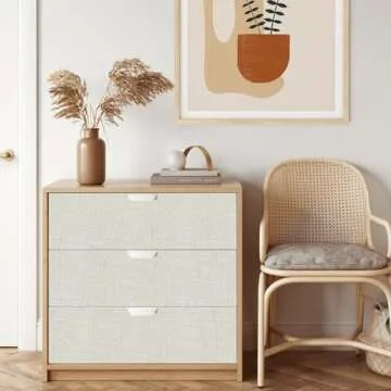 Yancorp 24"x120" Textured Fabric Cream Wallpaper Faux Grasscloth Peel and Stick Wallpaper Self-Adhes...