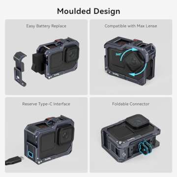 SMALLRIG Hero13 / Hero12 / Hero11 / Hero 10 / Hero 9 Black Cage for GoPro, Compatible with the Lens Filter Max Lens on Camera, with 2 Cold Shoe Mount for Microphone and Led Video Light - 3084C