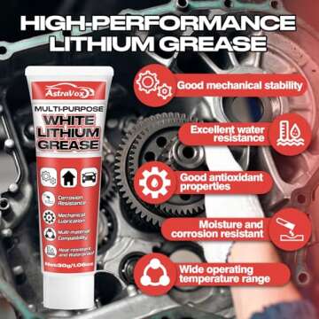 AstraVox White Lithium Grease - Multi-Purpose Lubricant with Brush for Hinges, Bearings, Gears, and ...