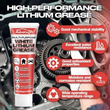 AstraVox White Lithium Grease - Multi-Purpose Lubricant with Brush for Hinges, Bearings, Gears, and ...