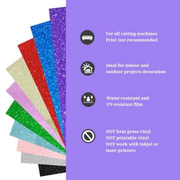 TECKWRAP Shimmer Vinyl Glitter Adhesive Sheets for Craft Cutter 12" x 12" 10 Sheets/Pack