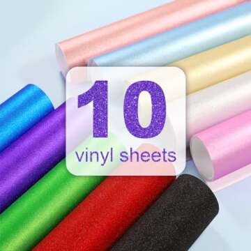 TECKWRAP Shimmer Vinyl Glitter Adhesive Sheets for Craft Cutter 12" x 12" 10 Sheets/Pack