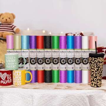 TECKWRAP Shimmer Vinyl Glitter Adhesive Sheets for Craft Cutter 12" x 12" 10 Sheets/Pack
