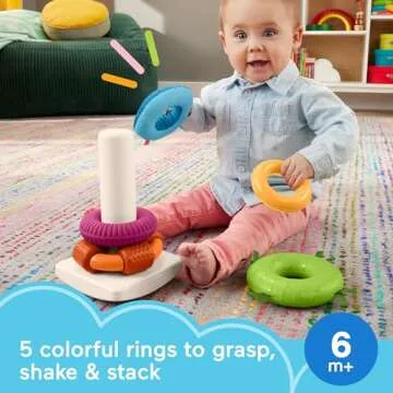 Fisher-Price Baby Toy Sensory Rock-a-Stack, Rings with Fine Motor Activities for Developmental Play ...