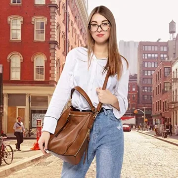 Large Designer Hobo Bag for Women - Faux Leather Bucket Purse