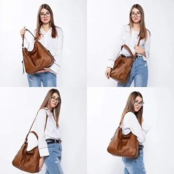 Large Designer Hobo Bag for Women - Faux Leather Bucket Purse