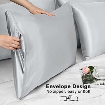 Satin Pillowcase for Hair and Skin, Set of 2 Silver Grey Silk Pillowcase Queen Satin Pillowcase with Envelope Closure(Silver Grey,20x30 inches)